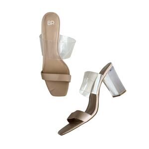 BP Nordstrom Women's Naomi Beige Vegan
Leather Clear Strap Heel Sandals Size 10